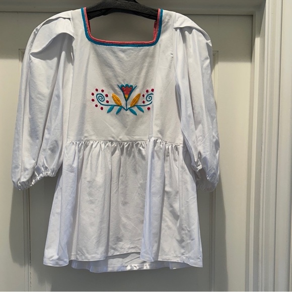 Mi Golondrina Mexico Embroidered Blouse Small White Cotton Folk Top - Picture 6 of 7